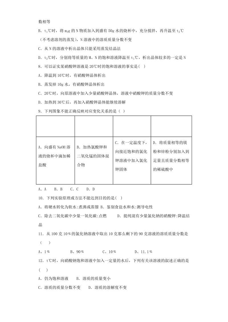 九年级化学下册 第九单元《溶液》单元测试题3（含解析）（新版）新人教版.doc_第2页