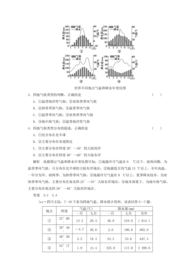 2019-2020年高考地理第1轮总复习 第2章 第4节全球气候类型及气候变化配套训练 新人教版必修1.doc_第2页