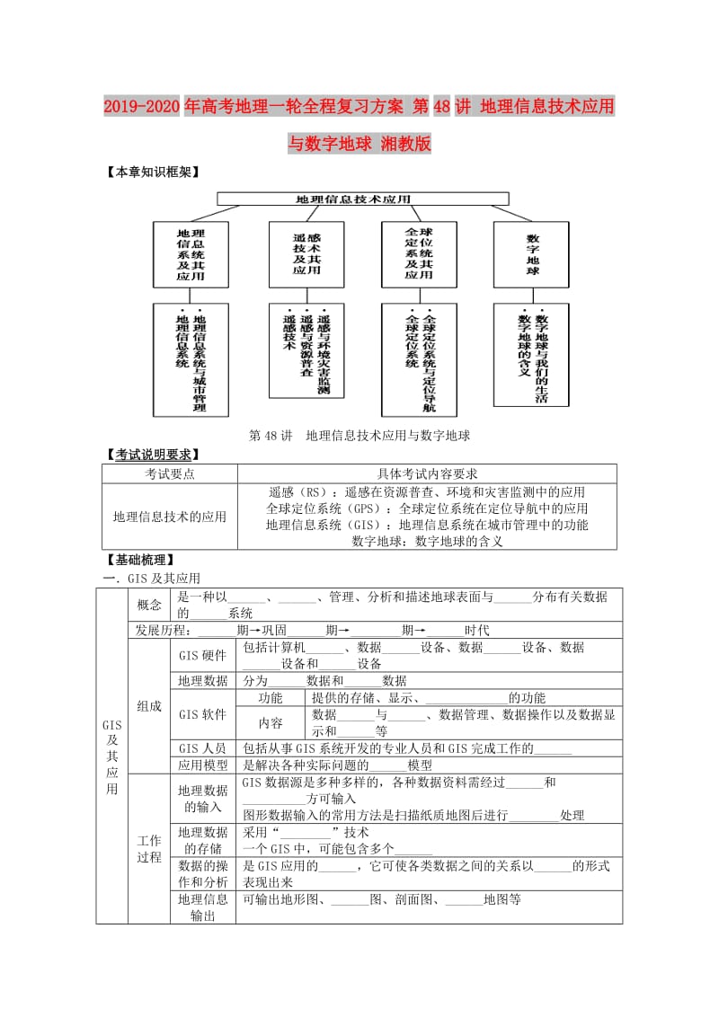 2019-2020年高考地理一轮全程复习方案 第48讲 地理信息技术应用与数字地球 湘教版.doc_第1页