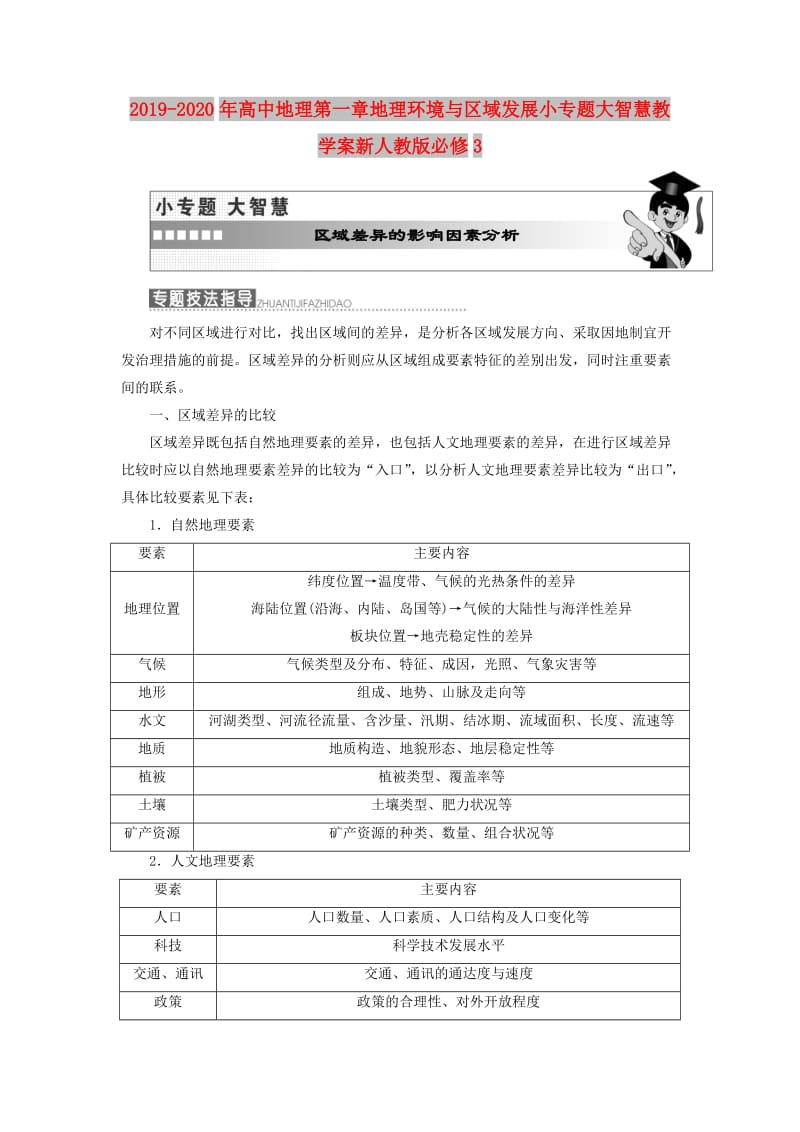 2019-2020年高中地理第一章地理环境与区域发展小专题大智慧教学案新人教版必修3.doc_第1页