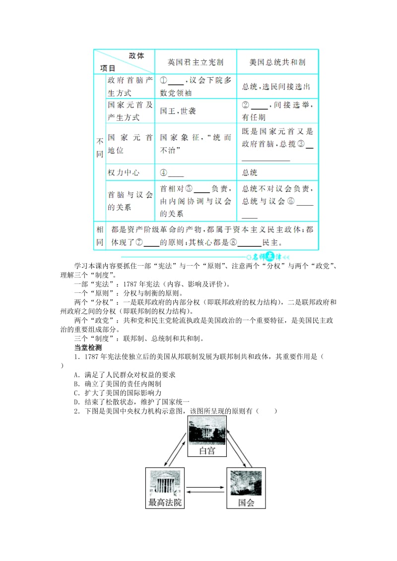 2018高中历史 第三单元 近代西方资本主义政体的建 9 北美大陆上的新体制学案 岳麓版必修1.doc_第2页