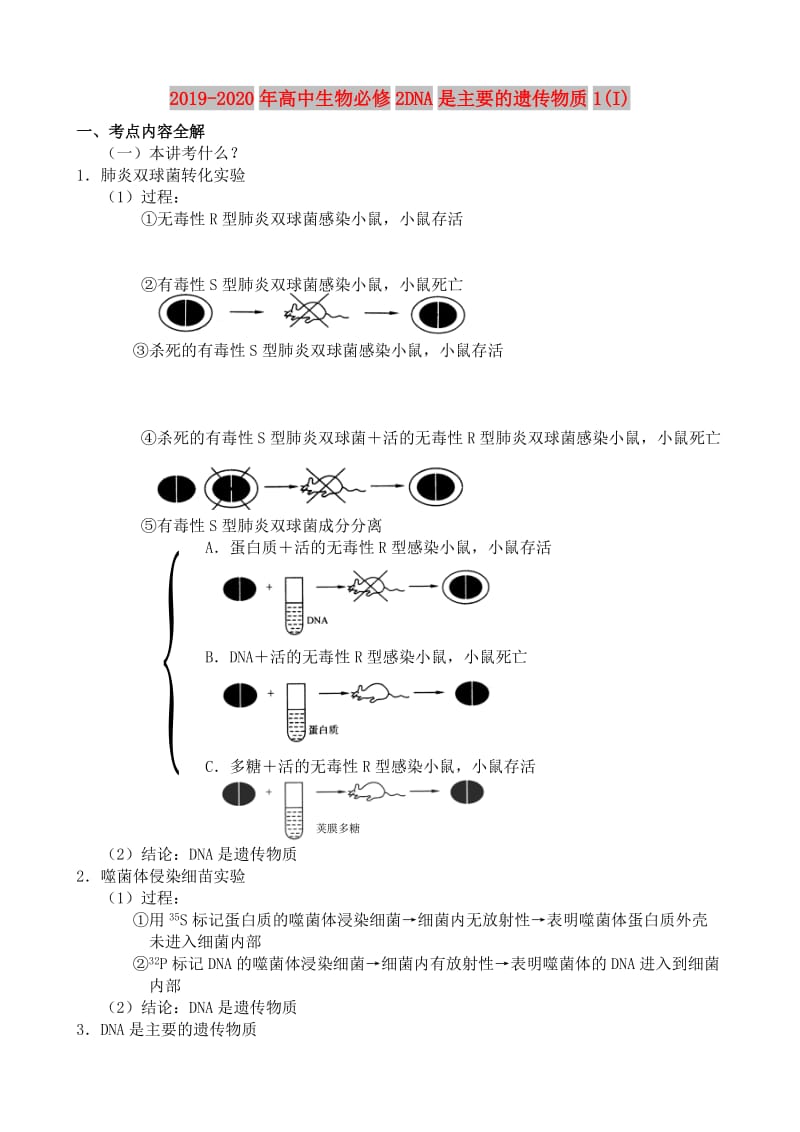 2019-2020年高中生物必修2DNA是主要的遗传物质1(I).doc_第1页