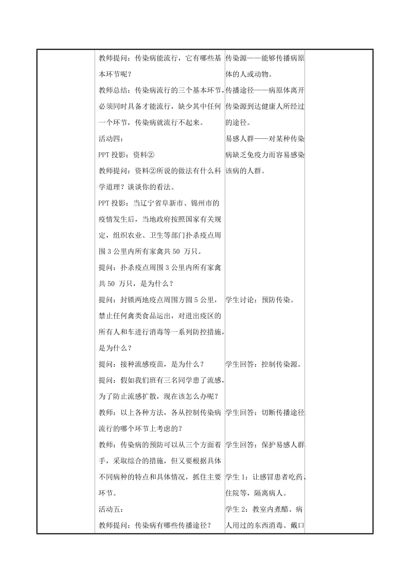 八年级生物下册 第八单元 健康地生活 第一章 传染病和免疫 第1节 传染病及其预防教案 新人教版.doc_第3页