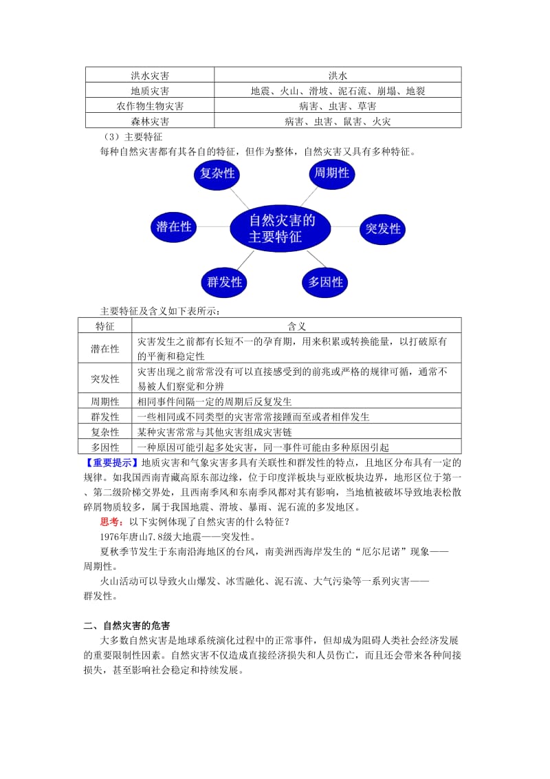 2018-2019学年高中地理 第四章 自然环境对人类活动的影响 第四节 自然灾害对人类的危害 自然灾害及其危害学案 湘教版必修1.doc_第2页