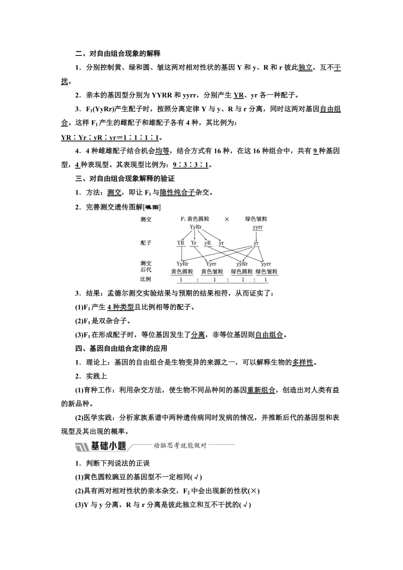 2019-2020年高中生物苏教版必修2教学案：第三章 第二节 第1课时　基因的自由组合定律(含答案).doc_第2页