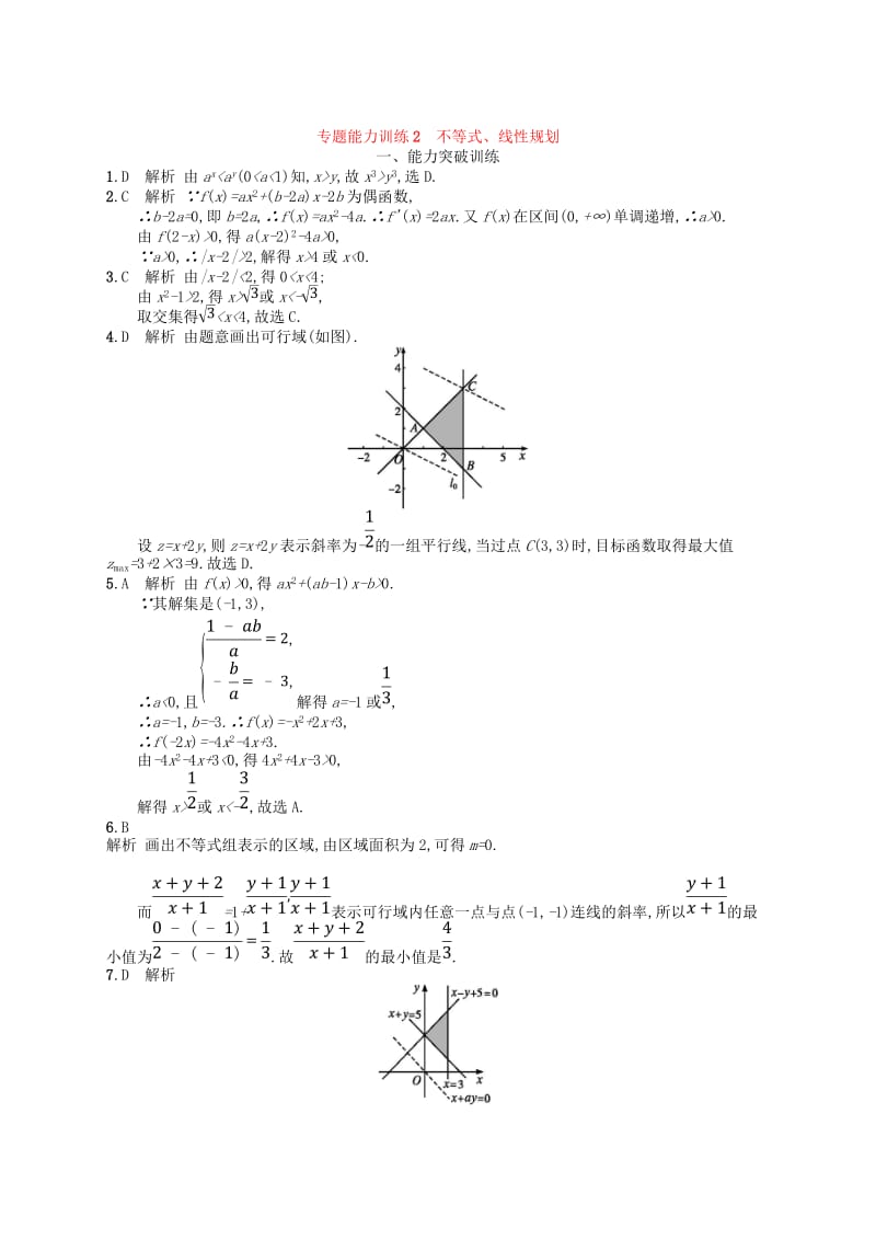 2019年高考数学二轮复习 专题一 集合、逻辑用语、不等式等 专题能力训练2 不等式、线性规划 文.doc_第3页