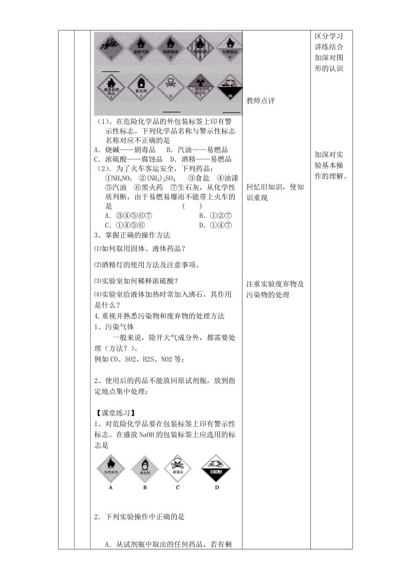 2019-2020年高中化学 第一章 第1节 化学实验安全教案 新人教版必修1.doc_第2页