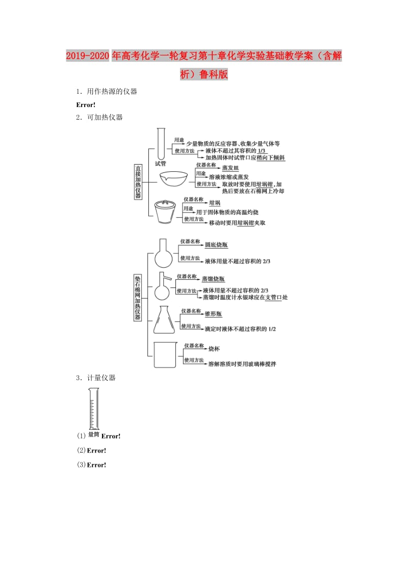 2019-2020年高考化学一轮复习第十章化学实验基础教学案（含解析）鲁科版.doc_第1页