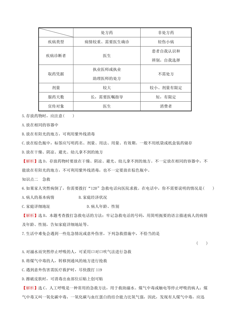 2019版八年级生物下册 第八单元 健康地生活 第二章 用药与急救一课三练 提能培优 （新版）新人教版.doc_第2页