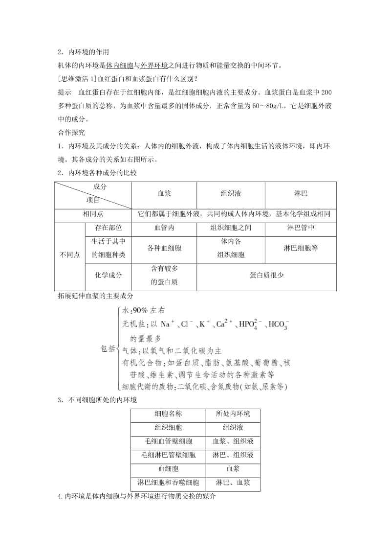 2018-2019版高中生物 第二章 动物稳态维持及其意义 第一节 内环境与稳态学案 中图版必修3.doc_第2页