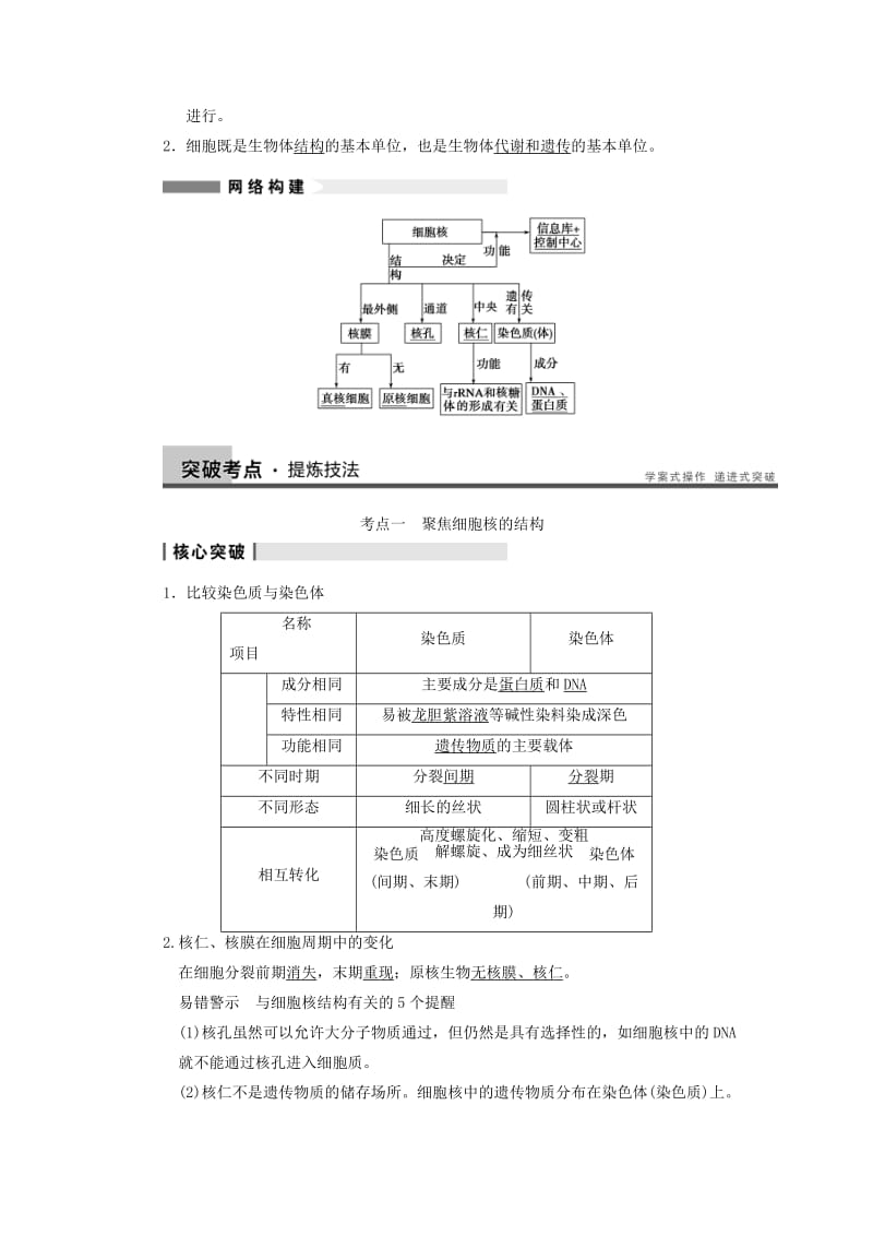 2019-2020年高考生物一轮复习 第二单元 细胞的基本结构和物质运输功能 第7讲细胞核 系统的控制中心学案.doc_第2页