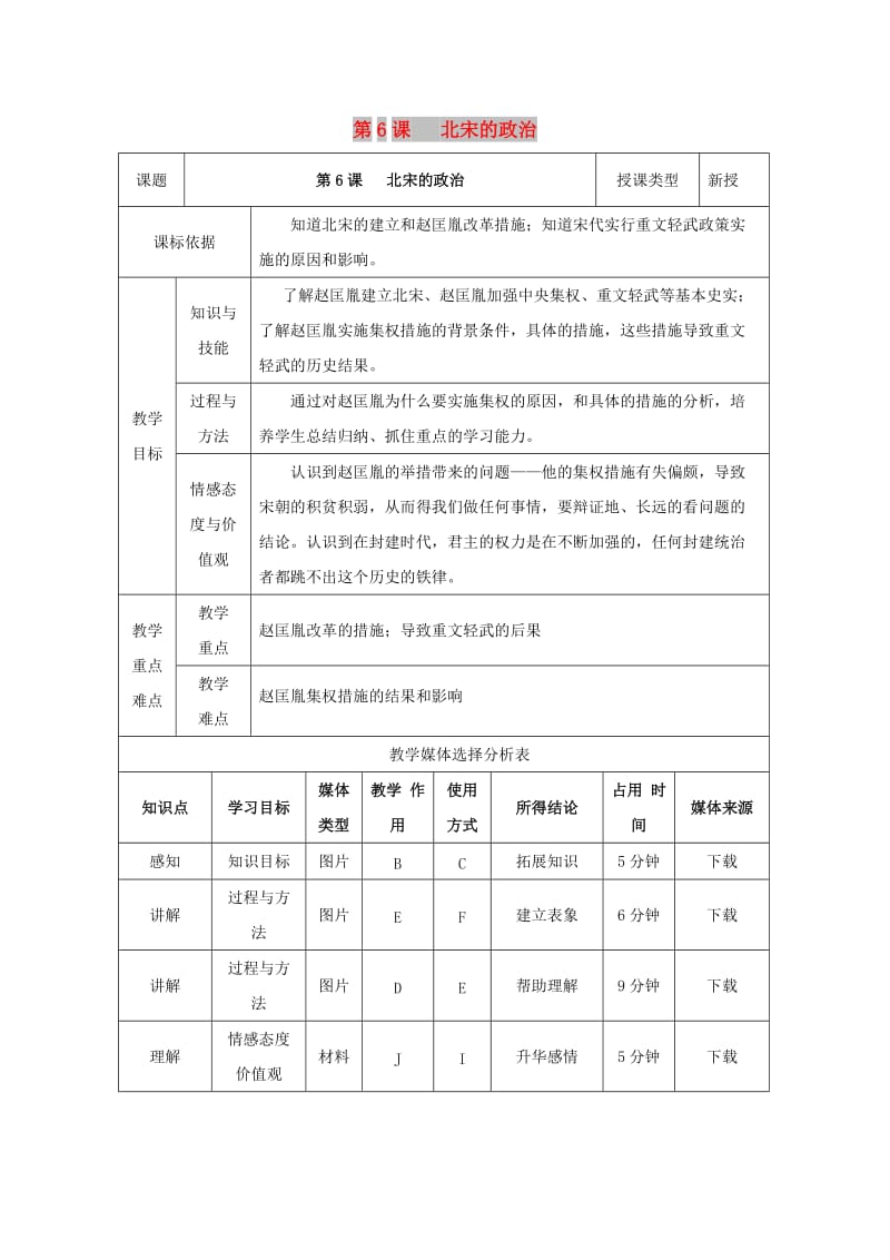 七年级历史下册 第二单元 辽宋夏金元时期：民族关系发展和社会变化 第6课 北宋的政治教案1 新人教版.doc_第1页