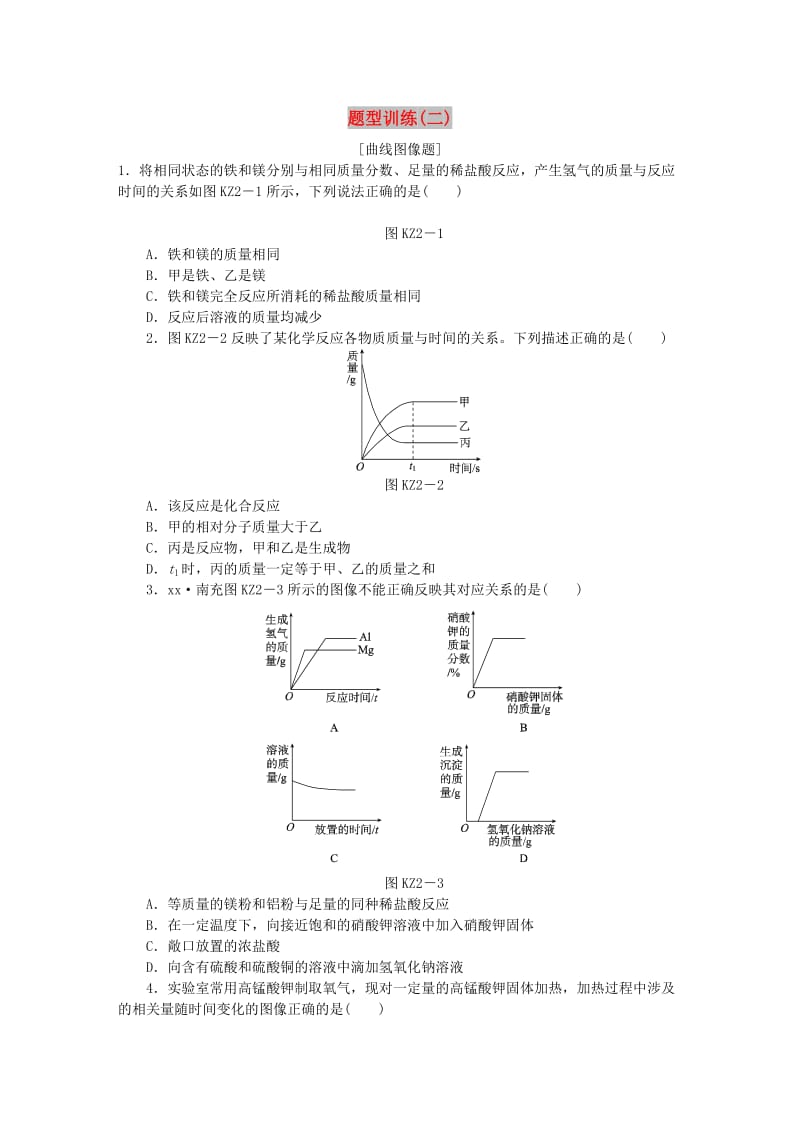 中考化学专题复习 题型突破（二）曲线图像题练习 新人教版.doc_第1页