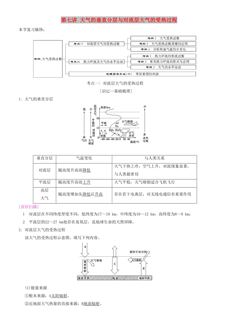 2019高考地理一轮复习 第七讲 大气的垂直分层与对流层大气的受热过程讲练结合学案.doc_第1页