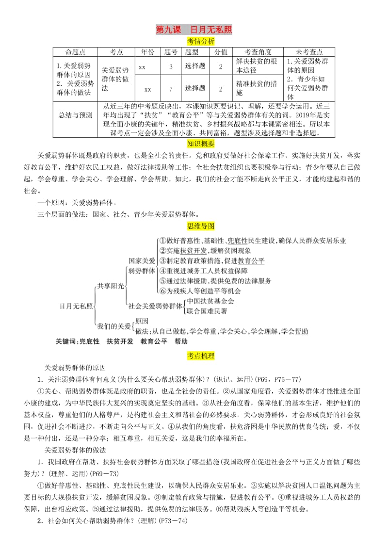 四川省宜宾市2019年中考道德与法治总复习 九上 第3单元 同在阳光下 第9课 日月无私照习题 教科版.doc_第1页