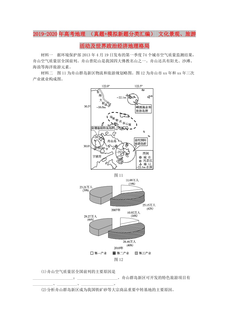 2019-2020年高考地理 （真题+模拟新题分类汇编） 文化景观、旅游活动及世界政治经济地理格局.DOC_第1页