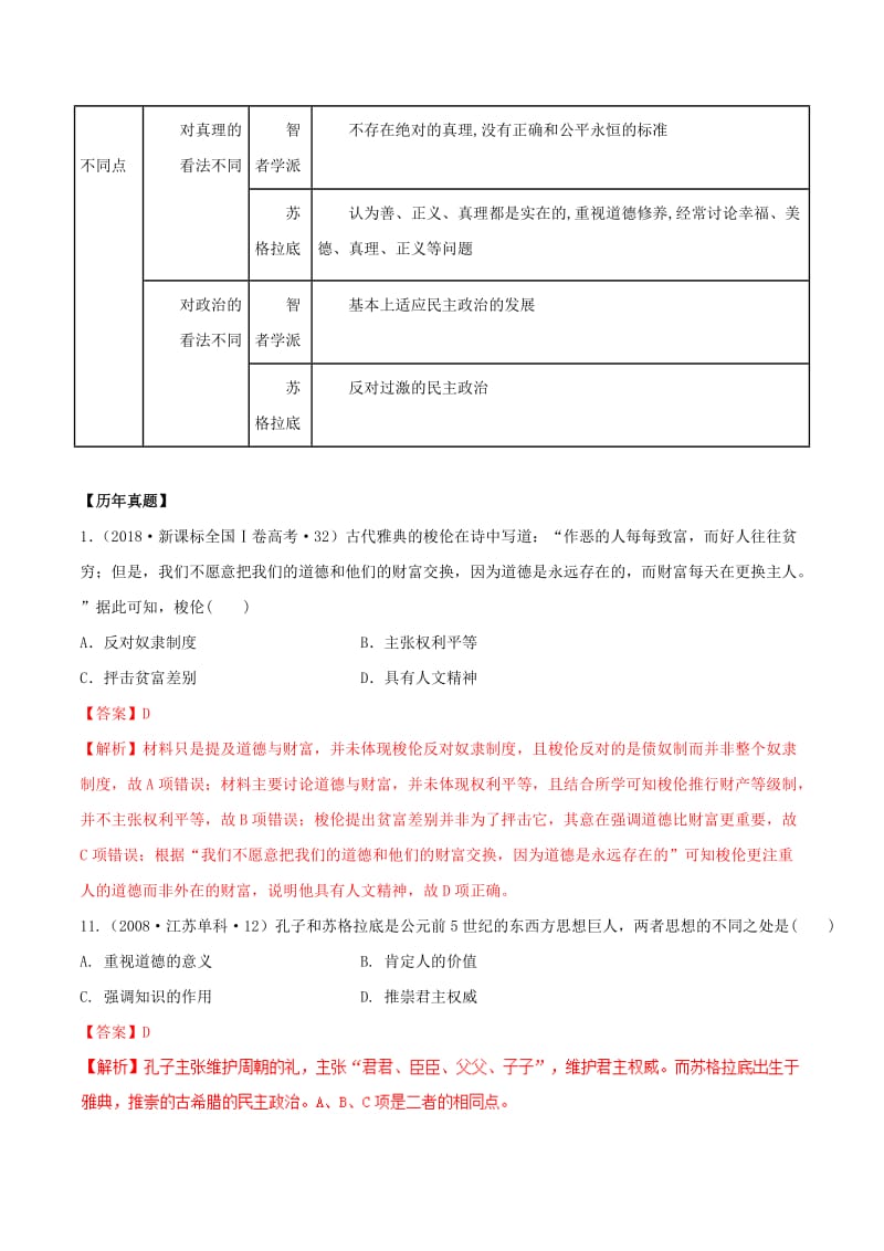 2019年高考历史 文化史考点精练 专题05 西方人文思想的起源.doc_第3页