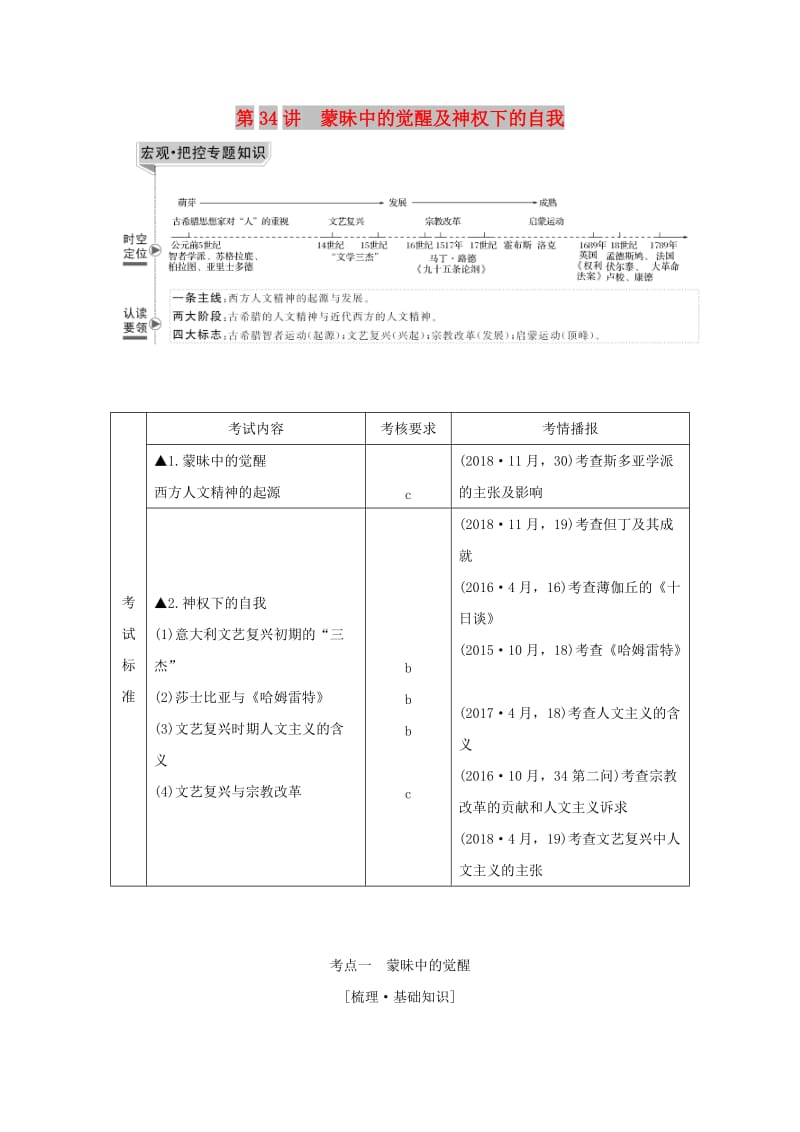 （浙江选考）2020版高考历史一轮复习 专题十五 第34讲 蒙昧中的觉醒及神权下的自我学案.doc_第1页