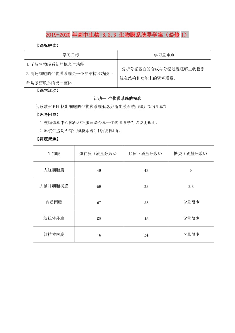 2019-2020年高中生物 3.2.3 生物膜系统导学案（必修1）.doc_第1页