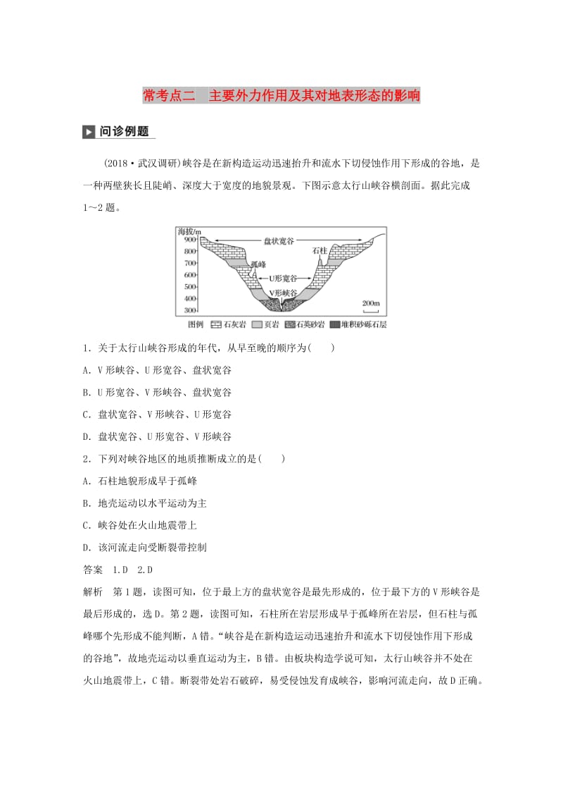 2019版高考地理二轮复习 考前三个月 专题四 地质地貌原理 常考点二 主要外力作用及其对地表形态的影响练习.doc_第1页