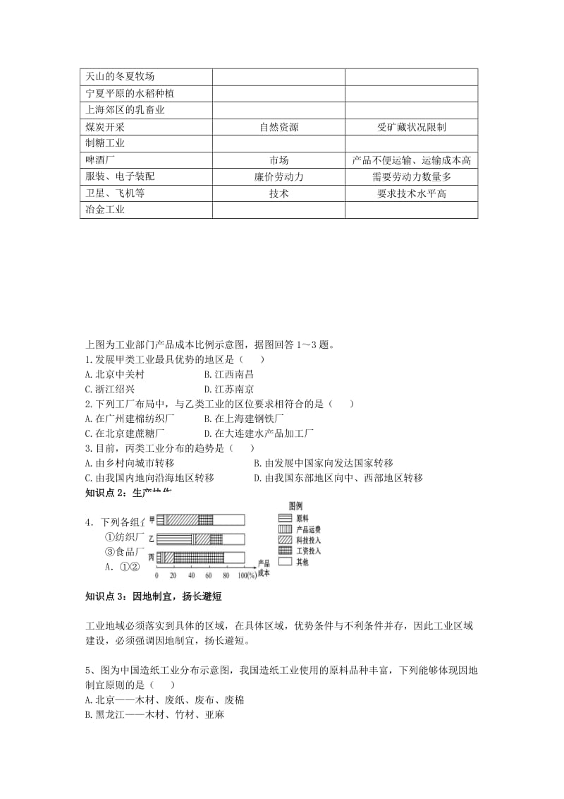 2019-2020年高一地理 3.1《产业活动的区位条件和地域联系》学案.doc_第3页