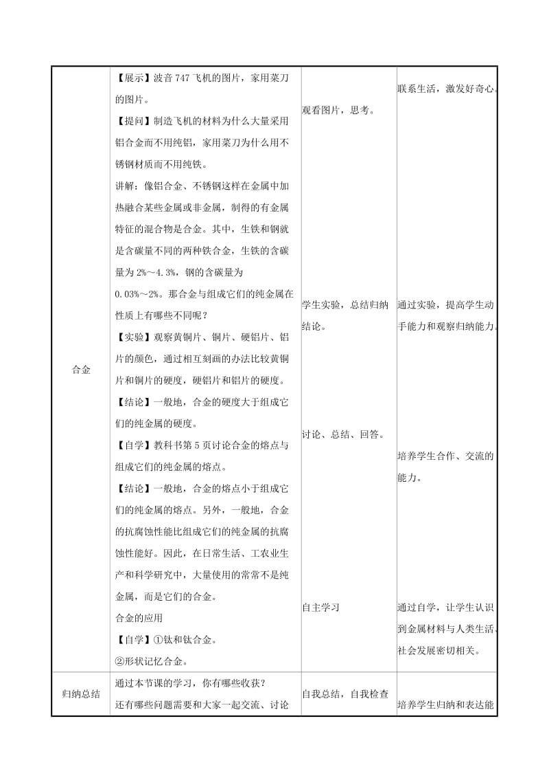 2019版九年级化学下册 第八单元 金属和金属材料 8.1 金属材料教案 （新版）新人教版.doc_第3页