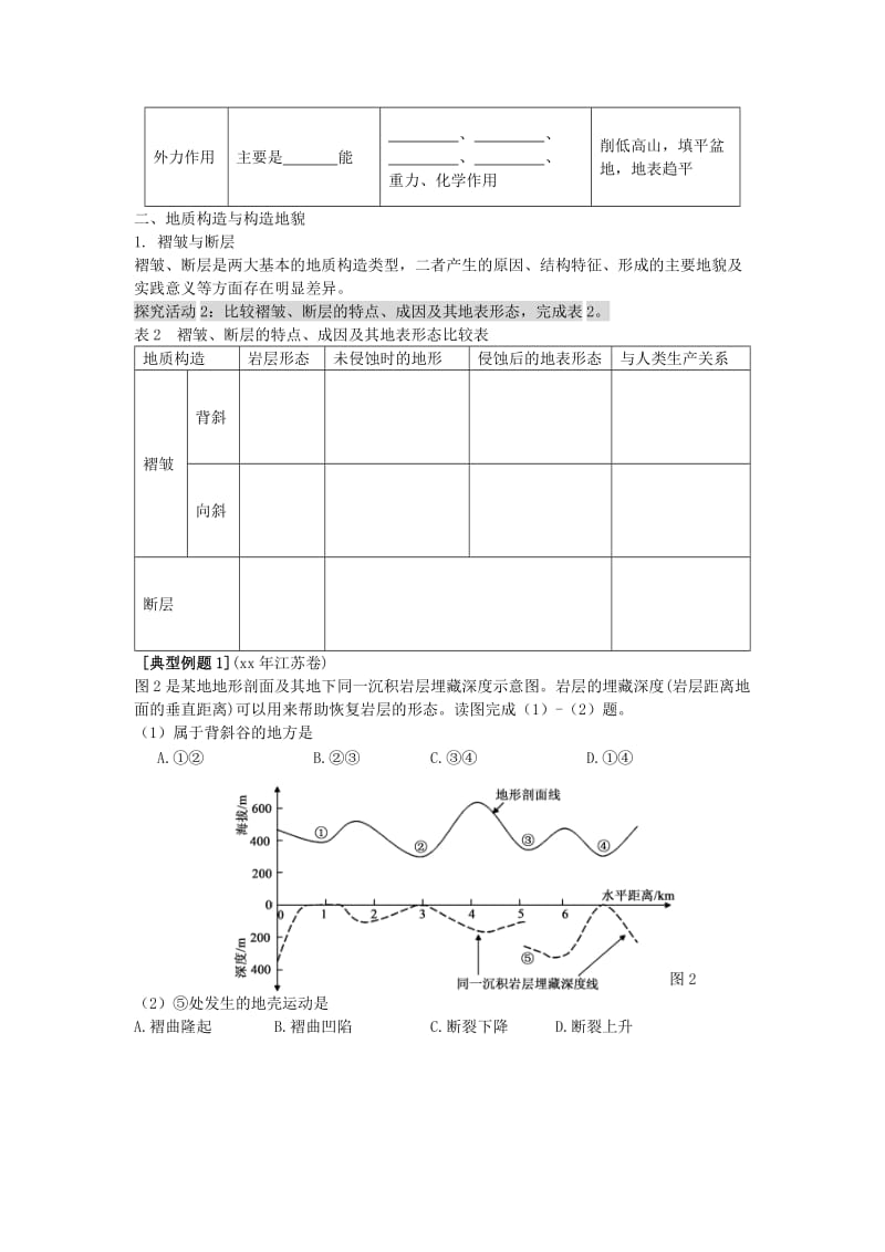 2019-2020年高考地理二轮专题复习 岩石圈中的物质运动和能量交换 第2课时 内外力作用与地表形态学案.doc_第2页