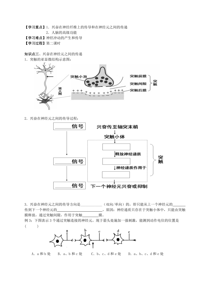 2019-2020年高中生物 2.1 通过神经系统的调节导学案 新人教版必修3.doc_第3页