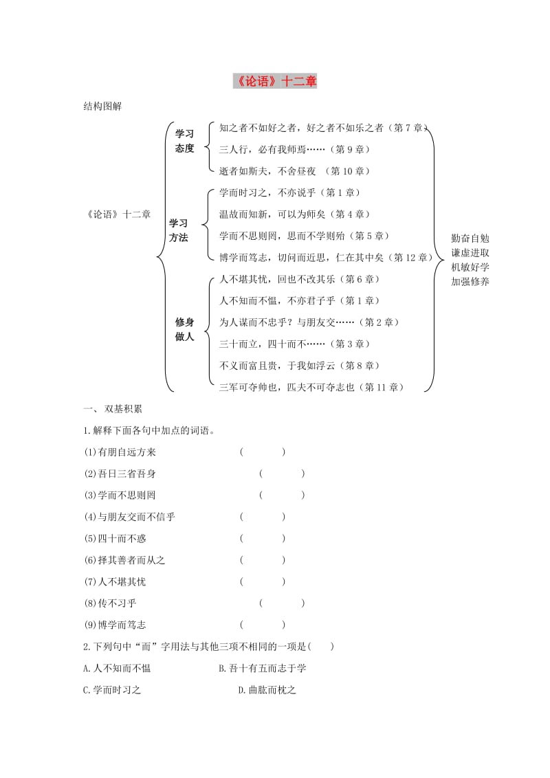 七年级语文上册 第六单元 29《论语》十二章同步练习（含解析） 苏教版.doc_第1页