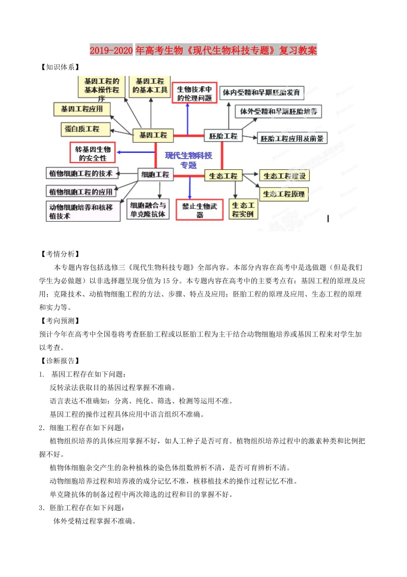 2019-2020年高考生物《现代生物科技专题》复习教案.doc_第1页