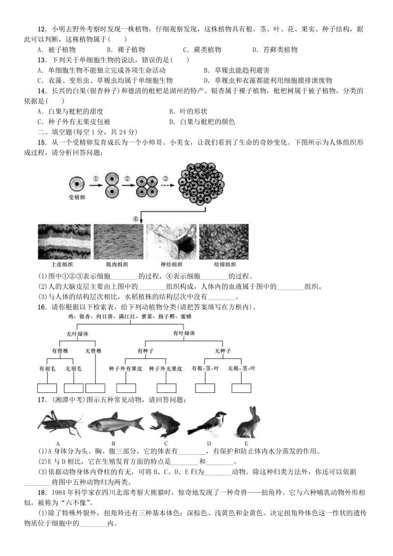 七年级科学上册 第2章 观察生物单元测试（二）习题 （新版）浙教版.doc_第2页