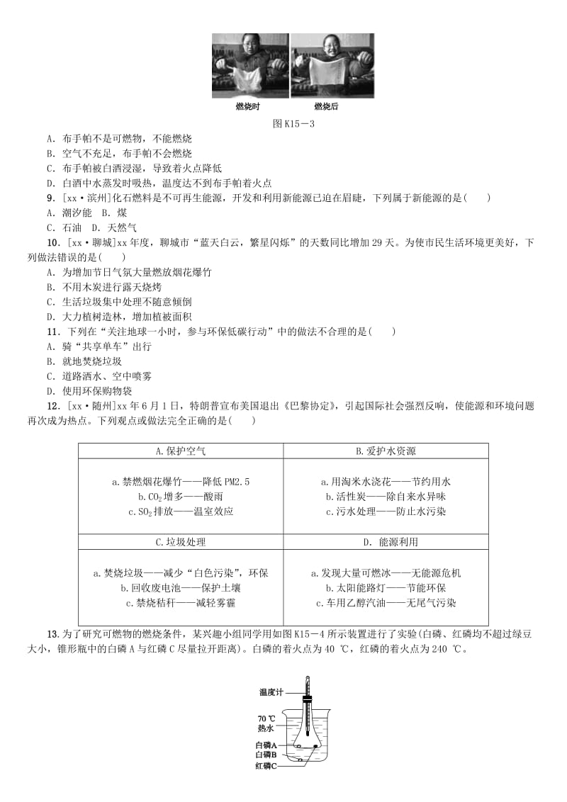 山西专版中考化学复习方案课时训练十五燃料能源和环境.doc_第2页