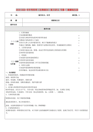 2019-2020年中考科學(xué)（生物部分）復(fù)習(xí)講義 專題7 健康地生活.doc