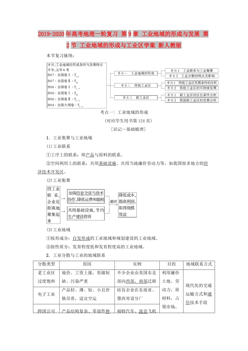 2019-2020年高考地理一轮复习 第9章 工业地域的形成与发展 第2节 工业地域的形成与工业区学案 新人教版.doc_第1页