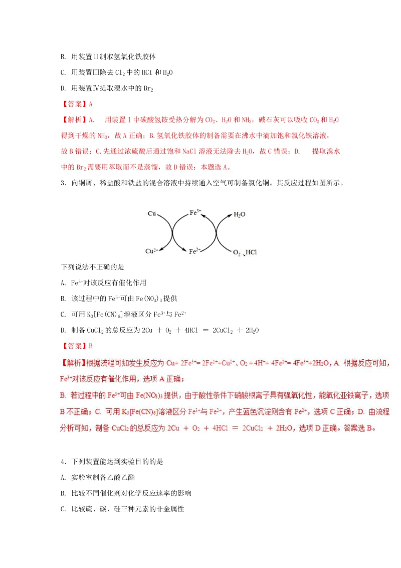 2019年高考化学一轮复习 元素及其化合物 专题03 物质制备实验选择题.doc_第2页