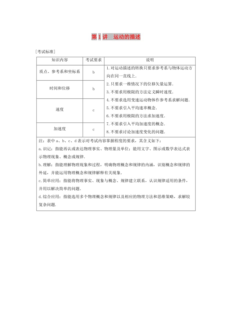 （浙江选考）2020版高考物理大一轮复习 第一章 运动的描述 匀变速直线运动 第1讲 运动的描述学案.docx_第1页