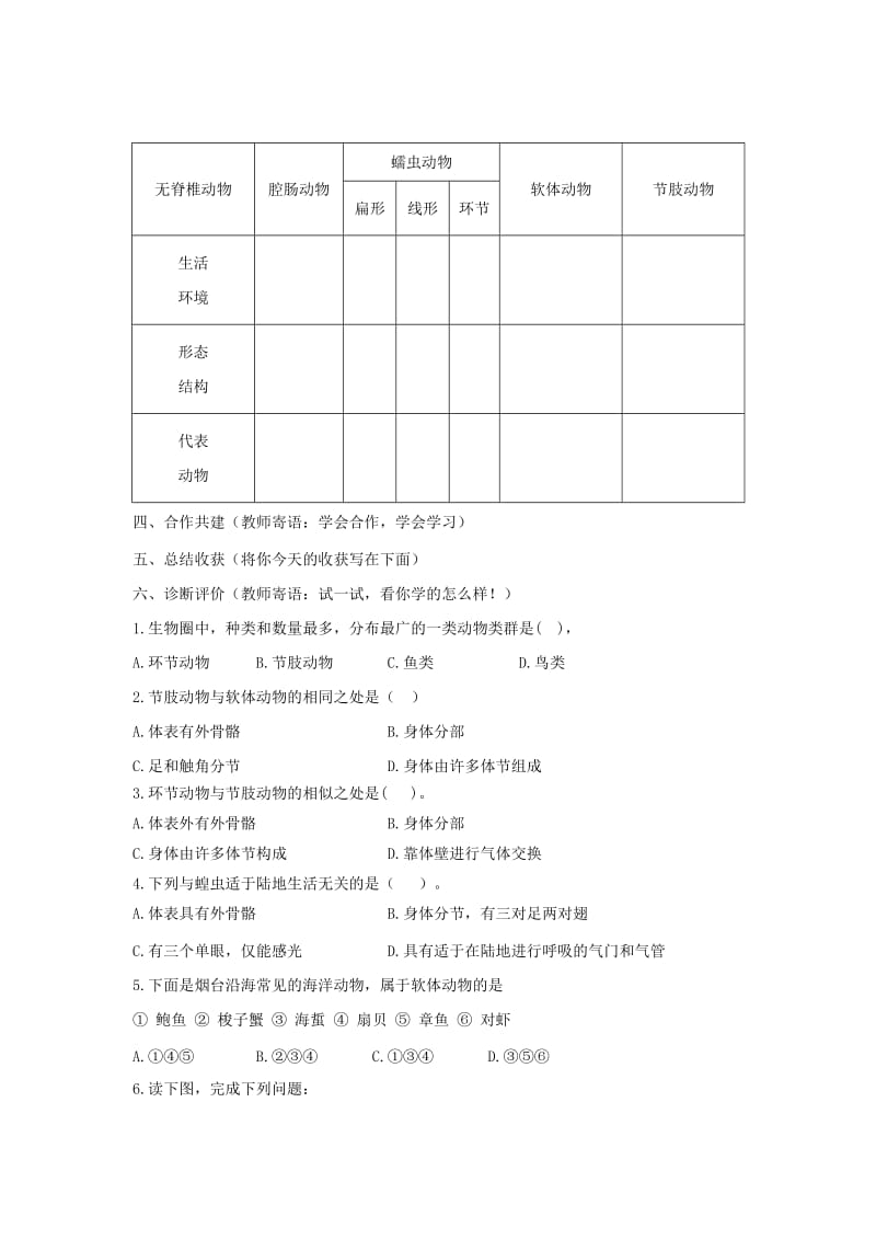 七年级生物上册 2.2.1《无脊椎动物的主要类群》第二课时导学案（新版）济南版.doc_第2页