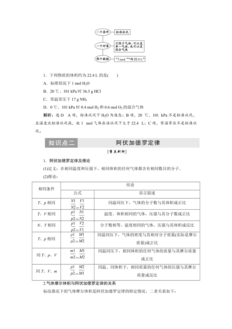 2019-2020年高一化学（鲁科版）必修1教学案：第1章 第3节 第2课时 气体摩尔体积(含答案).doc_第3页