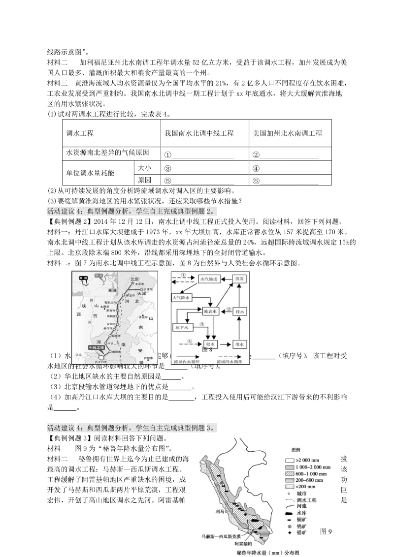 2019-2020年高考地理一轮复习 资源的跨区域调配 以南水北调为例（第1课时）学案.doc_第3页