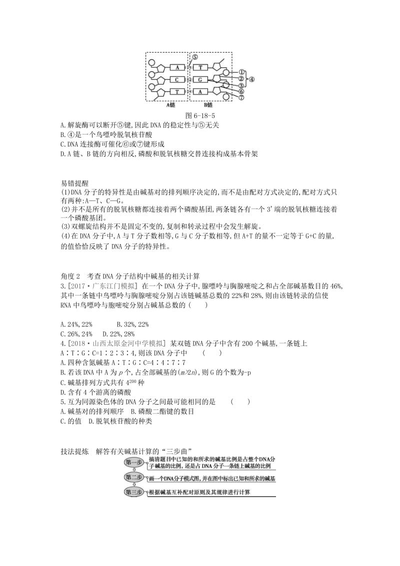 2019版高考生物一轮复习 第6单元 遗传的分子基础 第18讲 DNA分子的结构、复制及基因的本质学案 苏教版.doc_第3页