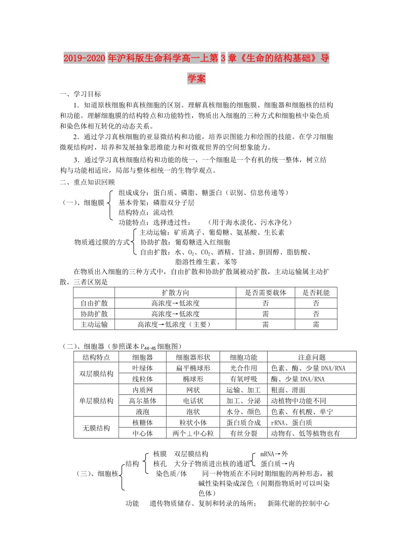 2019-2020年沪科版生命科学高一上第3章《生命的结构基础》导学案.doc_第1页