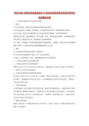 2019-2020年高中歷史第四單元19世紀(jì)以來的世界文化單元學(xué)習(xí)總結(jié)岳麓版必修.doc