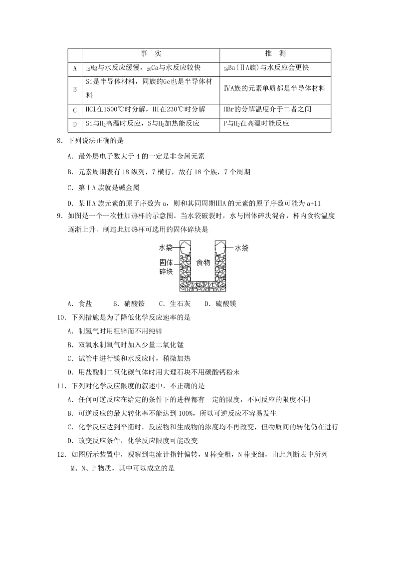 2018-2019学年高一化学下学期期中试题 (V).doc_第2页