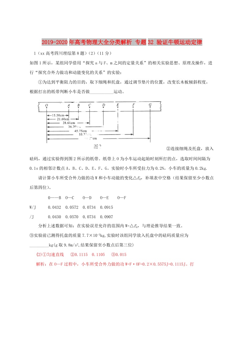 2019-2020年高考物理大全分类解析 专题32 验证牛顿运动定律.doc_第1页