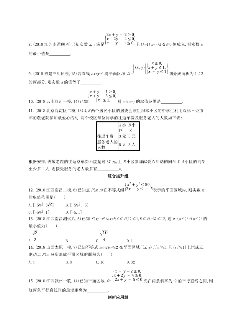 2020版高考数学一轮复习 课时规范练32 二元一次不等式（组）与简单的线性规划问题 理 北师大版.doc_第2页