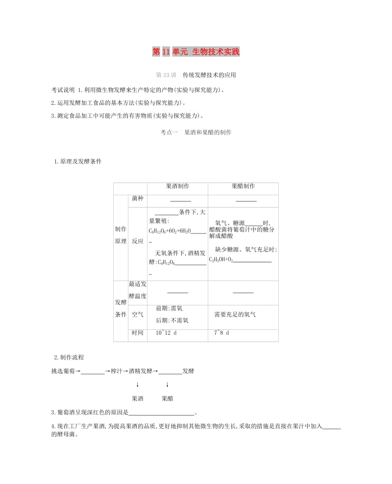 2019届高考生物一轮复习 第11单元 生物技术实践听课学案.doc_第1页