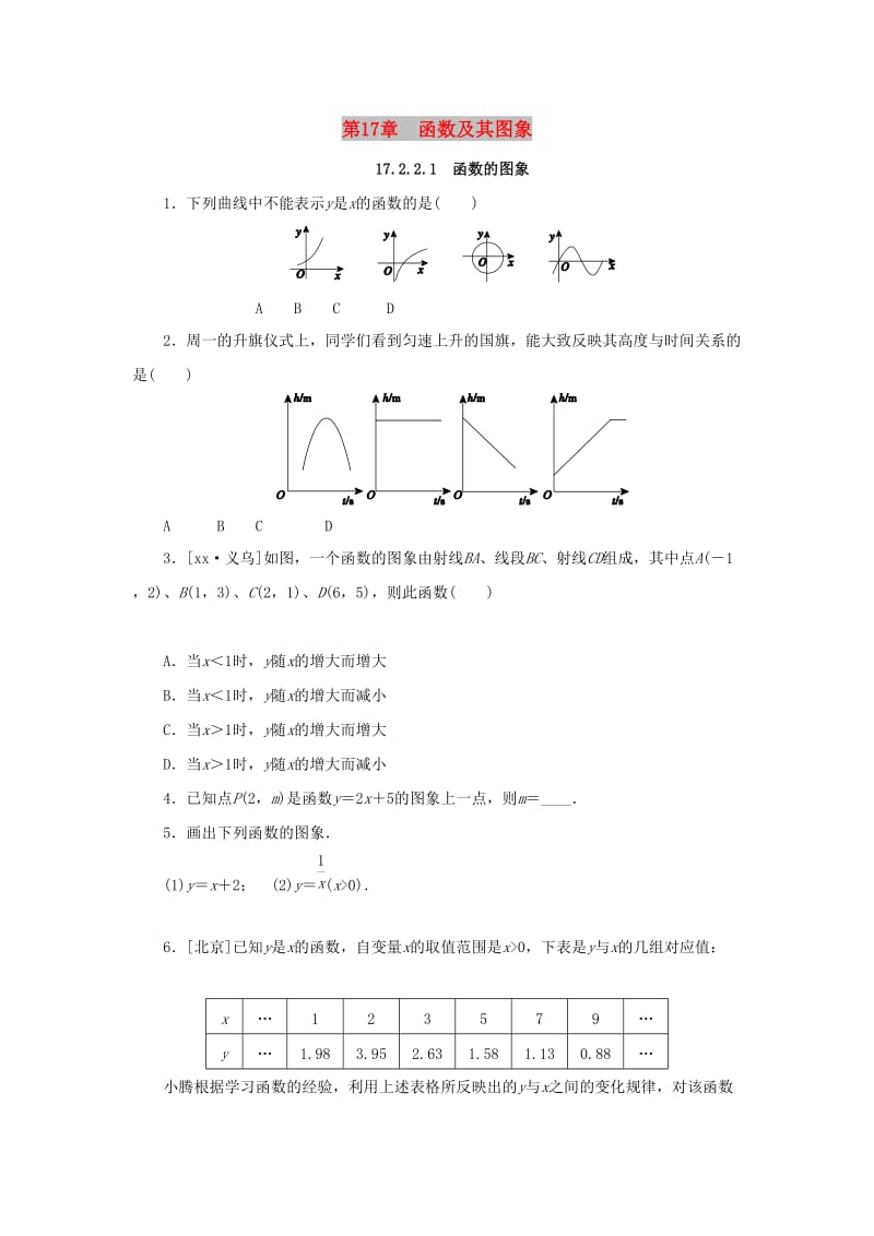 八年级数学下册 第17章 函数及其图象 17.2 函数的图象 2 函数的图象 第1课时 函数的图象课堂练习 华东师大版.doc_第1页