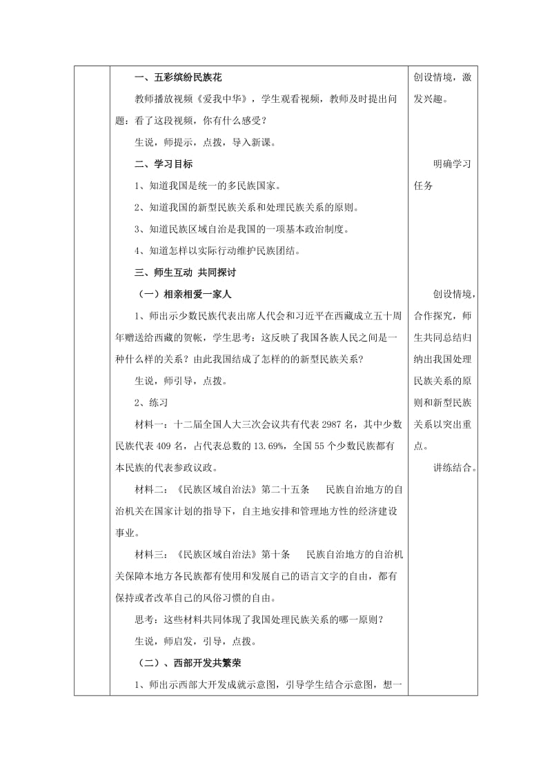 九年级政治全册 第2单元 五星红旗我为你骄傲 第五课 人民当家作主 第2框《独具特色的民族区域自治》教案 鲁教版.doc_第2页