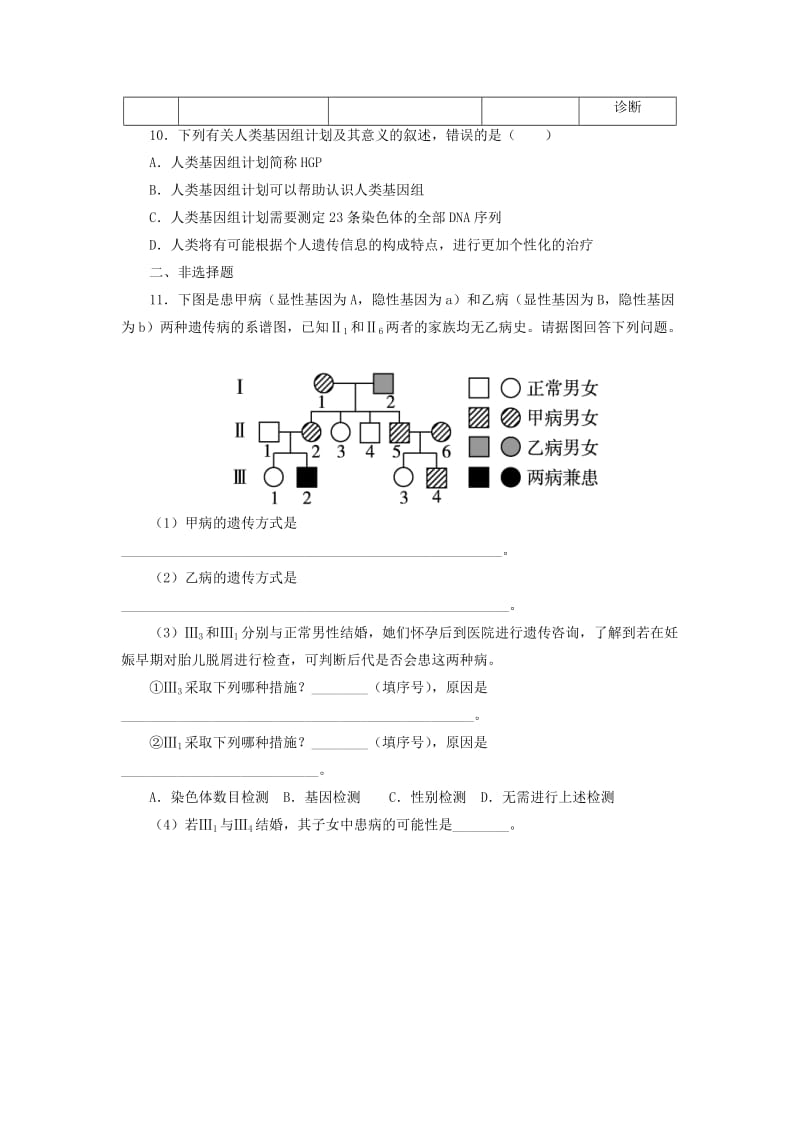 2019-2020年高中生物第五章基因突变及其他变异5.3人类遗传病配餐作业新人教版必修.doc_第3页