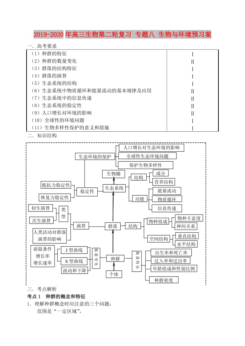 2019-2020年高三生物第二轮复习 专题八 生物与环境预习案.doc_第1页